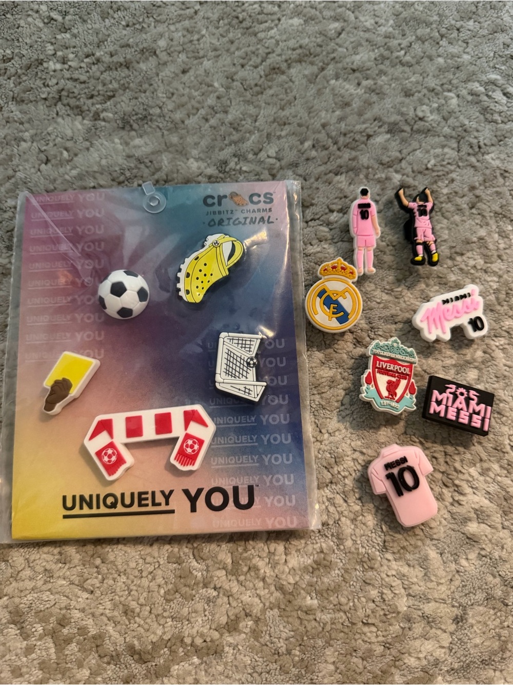 CROCS Kids Jibbitz Charms Soccer Set Messi Liverpool Real Madrid Miami FC Unisex